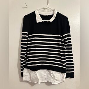 Black and White Striped Sweater with Collar